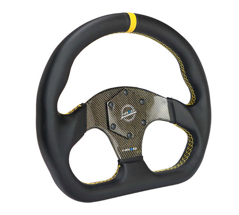 NRG Carbon Fiber Flat Bottom Steering Wheel (320mm) Yellow CF Center w/ Yellow Stitch/Yellow Mark (RST-024CF/GD)