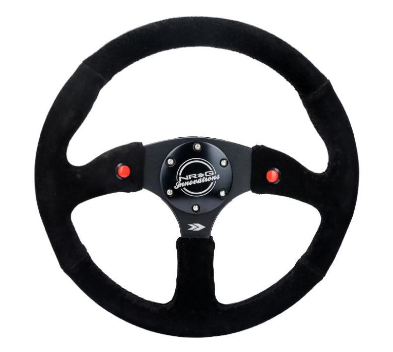 NRG Reinforced Steering Wheel (350mm/ 2.5in. Deep) Sport Suede Racing/ 4mm Matte Black Spoke (RST-023D-S)