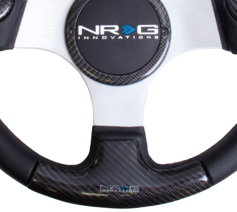 NRG Carbon Fiber Steering Wheel (350mm) Silver Frame Black Stitching w/ Rubber Cover Horn Button (ST-014CFSL) - photo 3