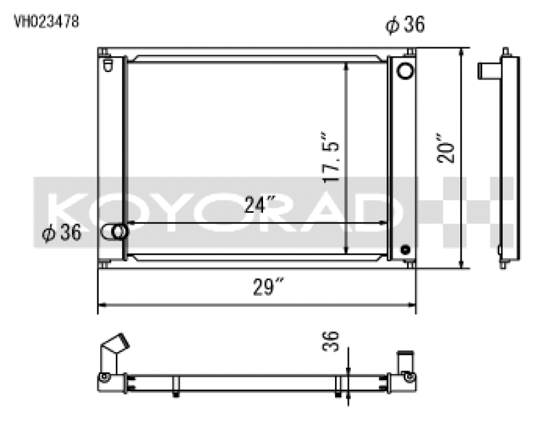 Koyo 2009-2019 Nissan 370Z (6-Speed Manual, Eliminates A/C Condenser) Radiator - part drawing