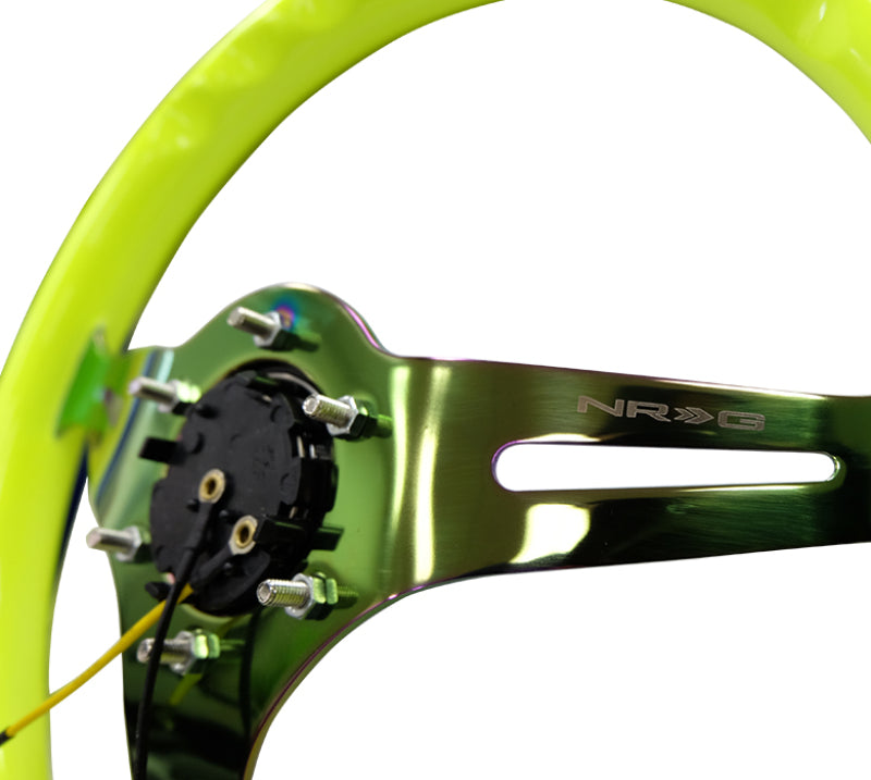 NRG Classic Wood Grain Steering Wheel (350mm) Neon Yellow Color w/ Neochrome Spokes (ST-015MC-NYW) - photo 5