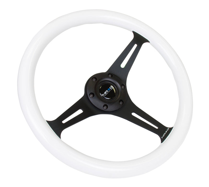 NRG Classic Wood Grain Steering Wheel (350mm) Glow-in-the-Dark Green Grip w/ Black 3-Spoke Center (ST-015BK-GL) - photo 3
