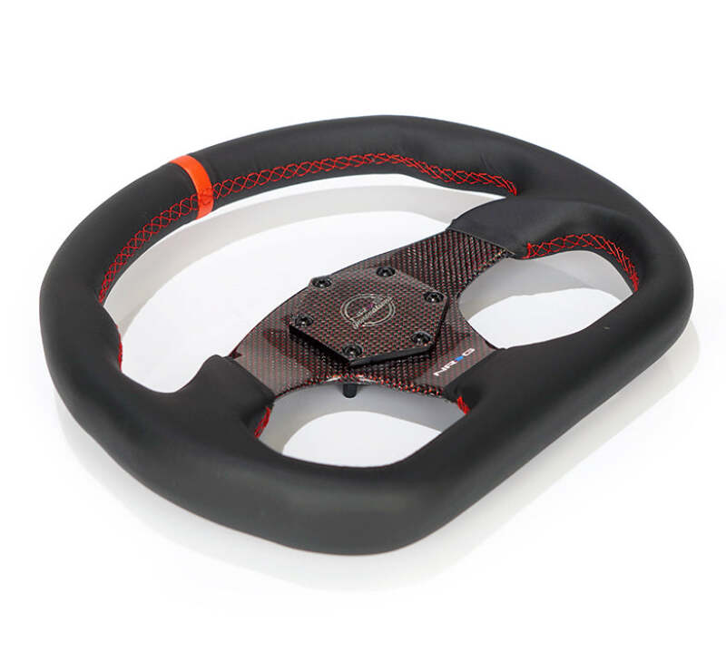 NRG Carbon Fiber Flat Bottom Steering Wheel (320mm) Red CF Center w/ Red Stitch/Center Mark (RST-024CF/RD) - photo 3