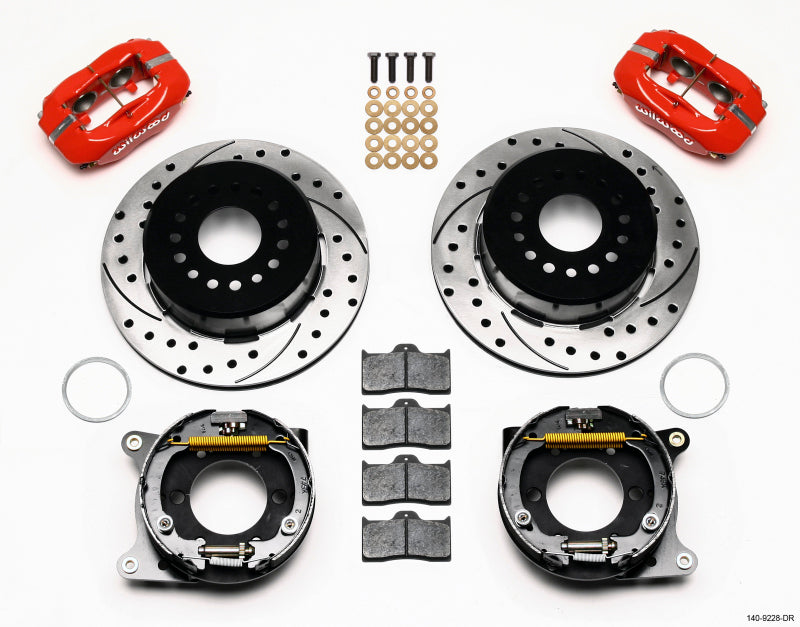 Wilwood 2005-2014 Ford Mustang Forged Dynalite Rear Big Brake Kit with Parking Brake (12.19in) - Red / Drilled & Slotted
