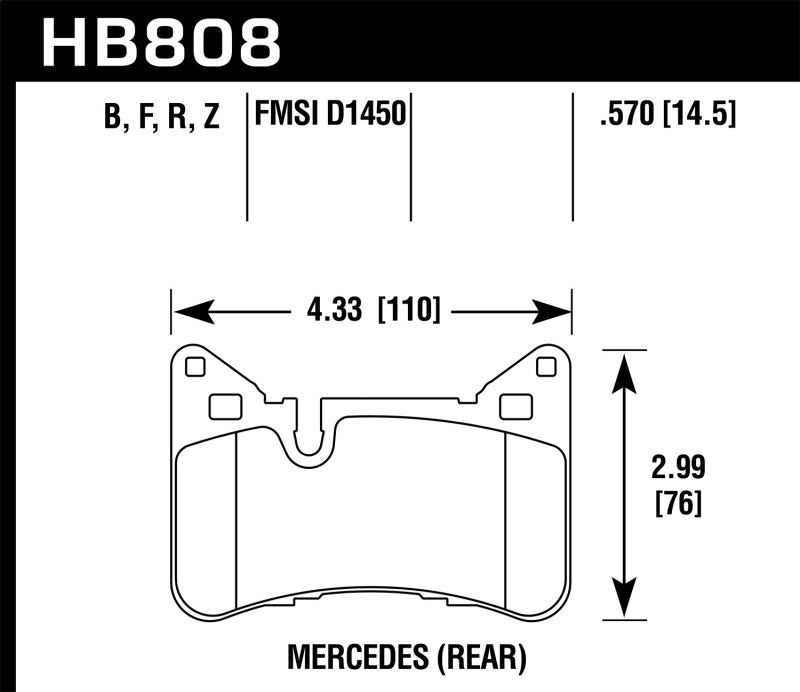Hawk HPS 5.0 Rear Brake Pads - 2012-2015 Mercedes Benz C63 AMG (HB808B.570) (pad drawing)