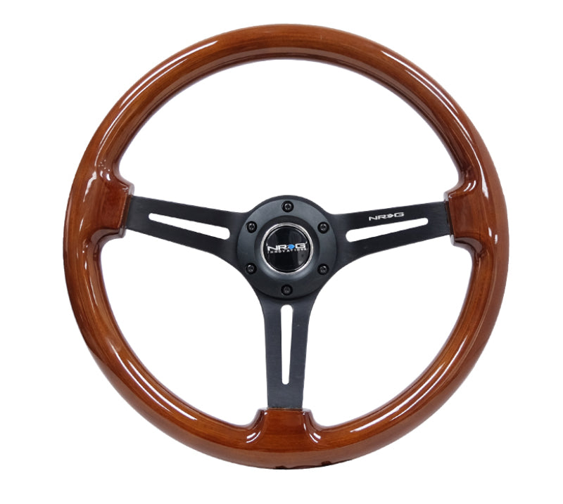 NRG Reinforced Steering Wheel (350mm / 3in. Deep) Brown Wood w/ Black Matte Spoke/Black Center Mark (RST-018BR-BK)