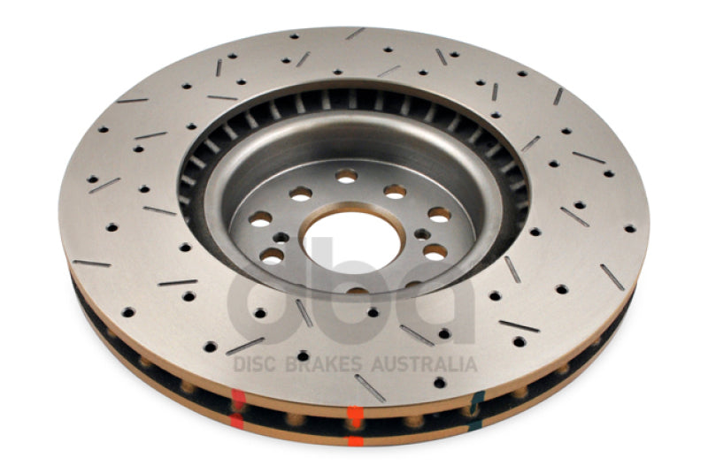 DBA Subaru BRZ (2013-2021) / Impreza WRX STI (GD) / WRX/STI (GR/GV) 4000 Series XS Drilled & Slotted Front Brake Rotor, Gold Hat (DBA4654XS-10)