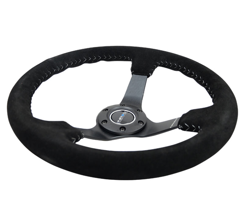 NRG Reinforced Steering Wheel (350mm / 3in. Deep) Black Suede/Silver BBall Stitch w/ 5mm Mt. Black Spokes (RST-036MB-S-SL) - photo 5