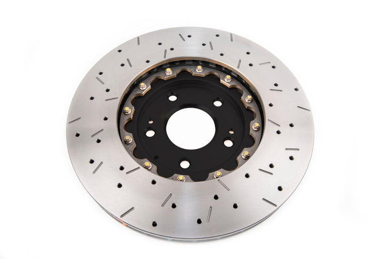DBA Mitsubishi Lancer Evolution VIII/IX 5000 Series XS Drilled & Slotted 2-Piece Front Brake Rotor, Black Hat (DBA52218BLKXS)
