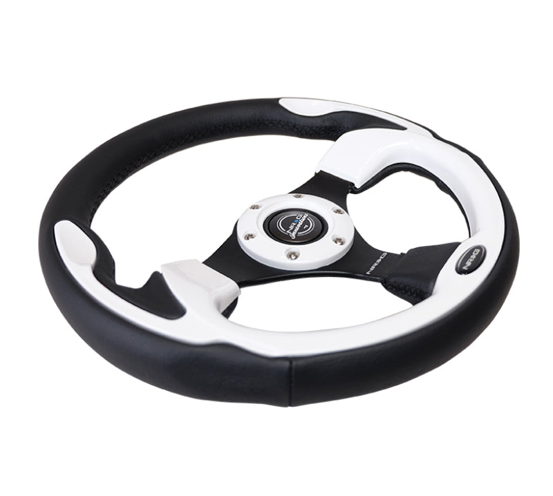 NRG Reinforced Steering Wheel (320mm) Black w/ White Trim & 4mm 3-Spoke (RST-001WT) - photo 8