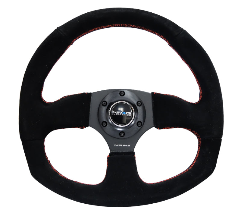 NRG Reinforced Steering Wheel (320mm Horizontal / 330mm Vertical) Suede w/ Red Stitch (RST-009S-RS)