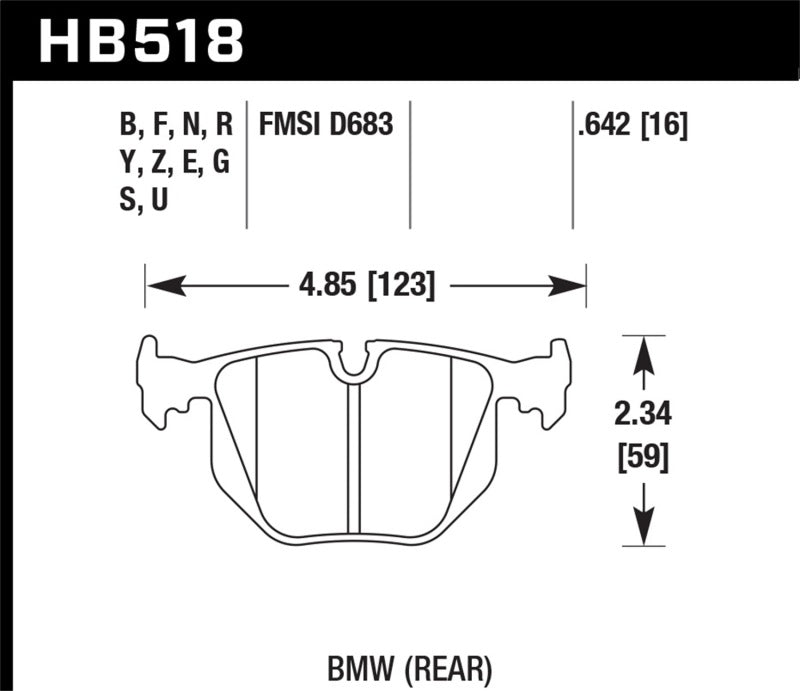 Hawk HPS 5.0 Rear Brake Pads - 2001-2006 BMW 330Ci (HB518B.642) (pad drawing)