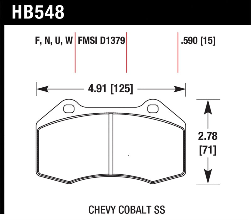 Hawk ER-1 Front Brake Pads - 15-19 Alfa Romeo 4C 1.7L Base OE Incl.Pad Wear Sensor (HB548D.510) (pad drawing)