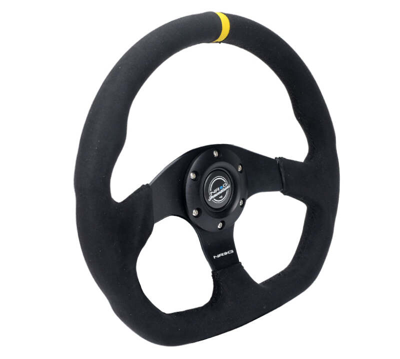 NRG Reinforced Steering Wheel (320mm) Sport Alcantara Flat Bottom w/ Yellow Center Mark (RST-024MB-SA-Y) - photo 2