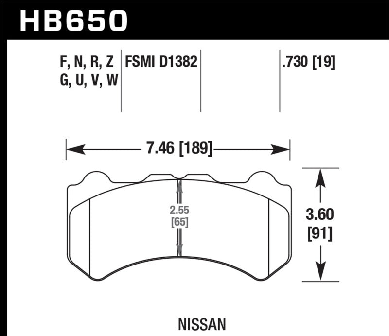 Hawk HP+ Front Brake Pads - 09-11 Nissan GT-R (HB650N.730) (pad drawing)