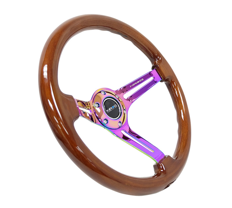 NRG Reinforced Steering Wheel (350mm / 3in. Deep) Brown Wood w/ Black Matte Spoke/Neochrome Center Mark (RST-018BR-MC) - photo 2