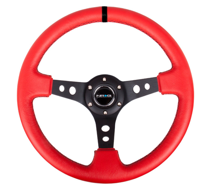 NRG Reinforced Steering Wheel (350mm / 3in. Deep) Red Suede w/ Black Circle Cutout Spokes (RST-006S-RR)