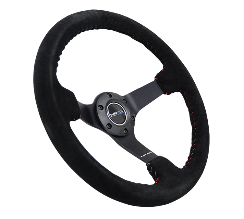 NRG Reinforced Steering Wheel (350mm / 3in. Deep) Black Suede/Red BBall Stitch w/ 5mm Matte Black Spokes (RST-036MB-S-RD) - photo 2