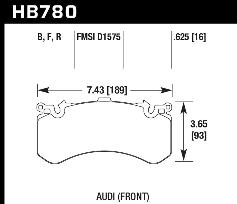 Hawk HP+ Front Brake Pads - 2018 Audi S6 Premium Plus/Prestige 4.0L / Audi S6 Prestige 4.0L (HB780N.625) (pad drawing)