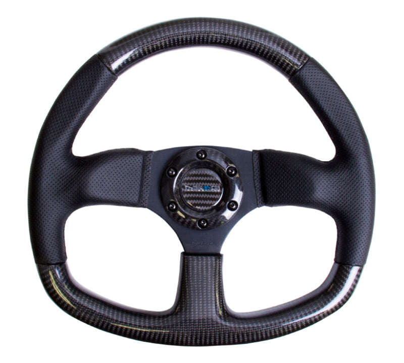 NRG Carbon Fiber Steering Wheel (320mm) Flat Bottom & Leather Trim w/ Black Stitching (ST-009CFBS) - photo 4