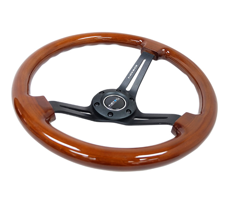 NRG Reinforced Steering Wheel (350mm / 3in. Deep) Brown Wood w/ Black Matte Spoke/Black Center Mark (RST-018BR-BK) - photo 3