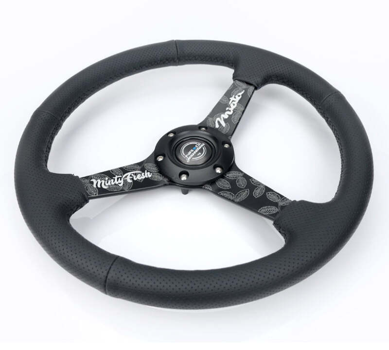 NRG Reinforced Black Perforated Leather Steering Wheel 350mm / 1.5in Deep w/ Goal Digger Black Stitch (RST-037MB-BGD-R) - photo 3