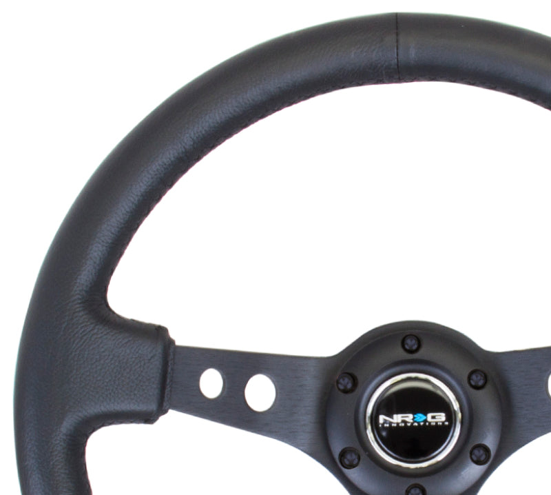 NRG Reinforced Steering Wheel (350mm / 3in. Deep) Black Leather w/ Black Spoke & Circle Cutouts (RST-006BK) - photo 4