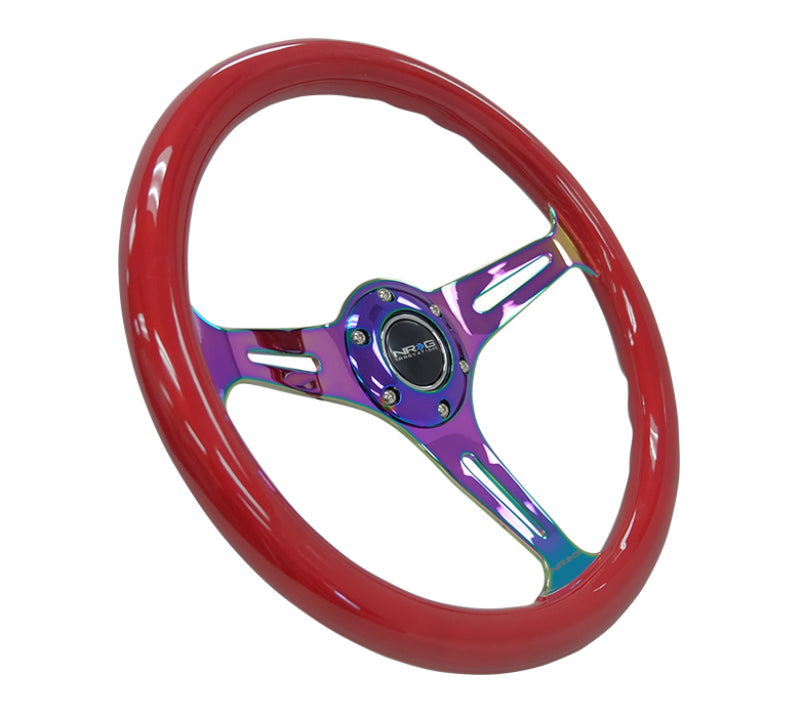 NRG Classic Wood Grain Steering Wheel (350mm) Red Grip w/ Neochrome 3-Spoke Center (ST-015MC-RD) - photo 2