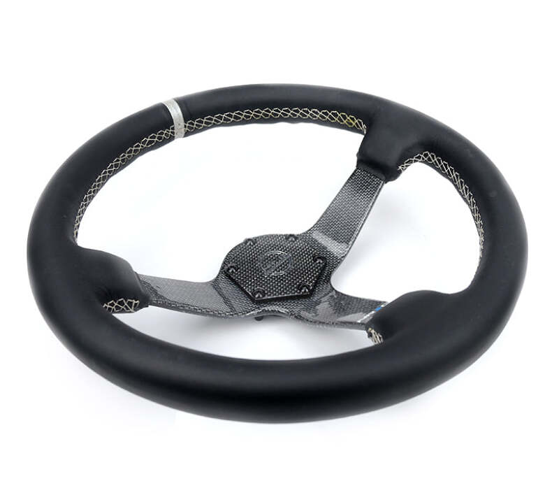 NRG Carbon Fiber Steering Wheel (350mm) Silver Carbon Fiber Center - Silver Stitching & Center Mark (RST-036CF-SL) - photo 3