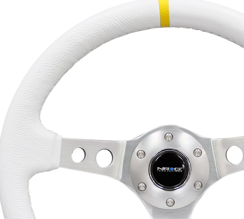 NRG Reinforced Steering Wheel (350mm / 3in. Deep) White Leather w/ Silver Spoke & Single Yellow Mark (RST-006WT-Y) - photo 6