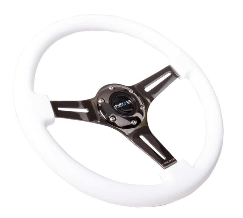 NRG Classic Wood Grain Steering Wheel (350mm) White Paint Grip w/ Black 3-Spoke Center (ST-015BK-WT) - photo 2