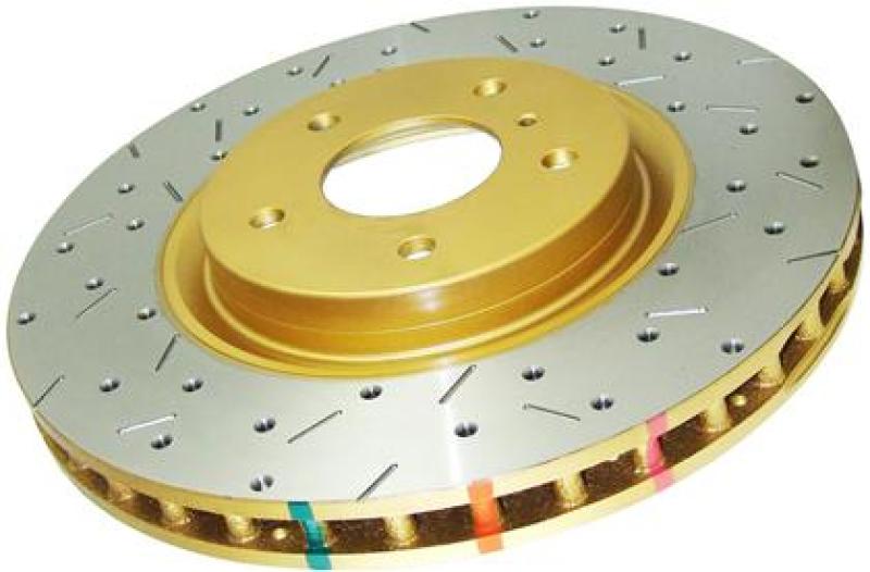 DBA Subaru WRX/STI (VA) 4000 Series XS Drilled & Slotted Front Brake Rotor, Gold Hat (DBA43050XS-10)