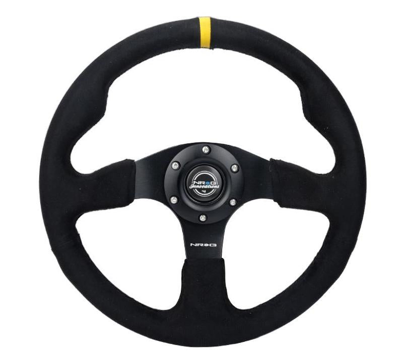 NRG Reinforced Steering Wheel (350mm/ 3in. Deep) Alcantara w/ Yellow Center w/ Black Stitch (RST-012SA-Y)