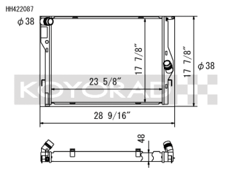 Koyo 2008-2013 BMW M3 (E90 / E92 / E93) 4.0L V8 Radiator - part drawing