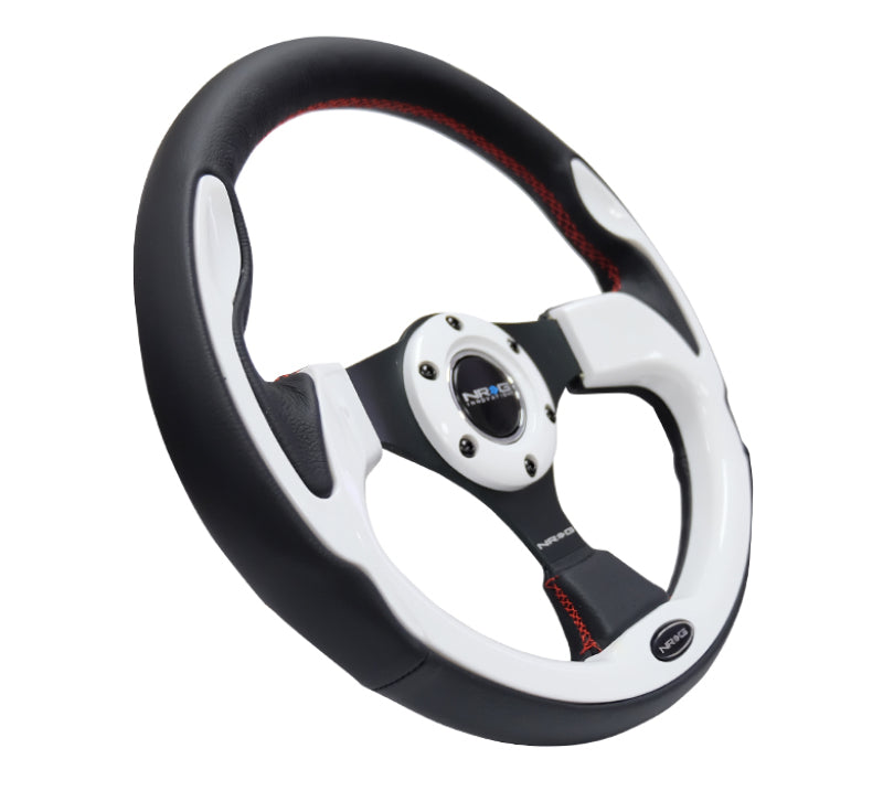 NRG Reinforced Steering Wheel (320mm) Black w/ White Trim & 4mm 3-Spoke (RST-001WT) - photo 2