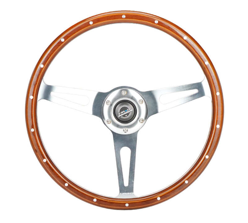NRG Reinforced Steering Wheel (360mm) Dark Wood Grain w/ Chrome 3-Spoke Center (RST-363SL)