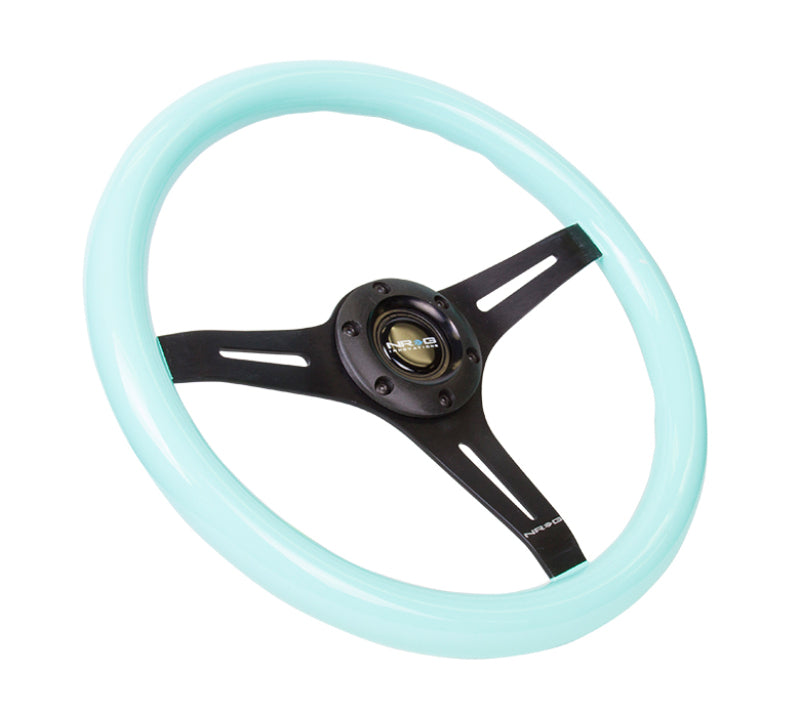 NRG Classic Wood Grain Steering Wheel (350mm) Minty Fresh Color Grip w/ Black 3-Spoke Center (ST-015BK-MF) - photo 2
