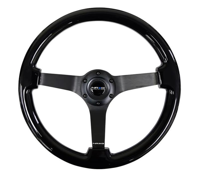 NRG Reinforced Steering Wheel Classic Wood Grain (350mm / 3in. Deep) Matte Black Solid 3-Spoke (RST-036BR-BK)