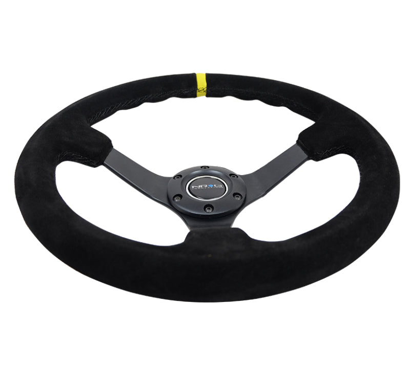 NRG Reinforced Steering Wheel (350mm / 3in. Deep) Black Suede/X-Stitch w/ 5mm Black Spoke & Yellow CM (RST-036MB-S-Y) - photo 4