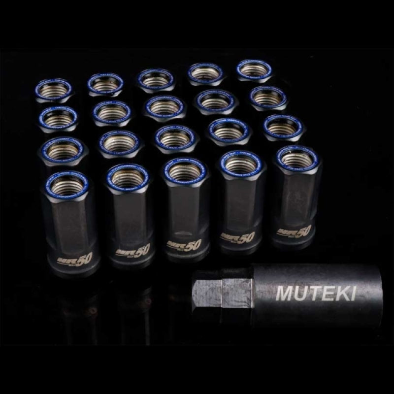 Muteki HR50 Open End Lug Nuts - Black w/ Blue Ring 14x1.50 (HR5007BU)