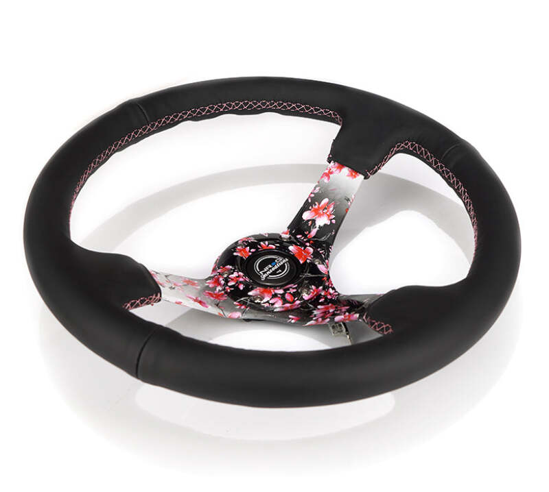 NRG Reinforced Steering Wheel (350mm/3in.) Hydro Dipped Sakura Floral w/ Pink Suede Black Stitch (RST-036SAK-R) - photo 3