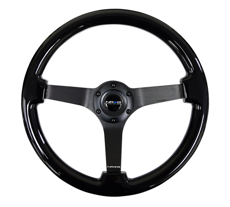NRG Reinforced Steering Wheel (350mm / 3in. Deep) Black w/ Black Chrome Solid 3-Spoke Center (RST-036BK-BK)