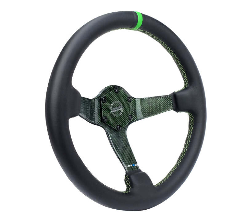 NRG Reinforced Steering Wheel (350mm) Green Carbon Fiber Center - Green Stitching & Center Mark (RST-036CF-GN) - photo 2