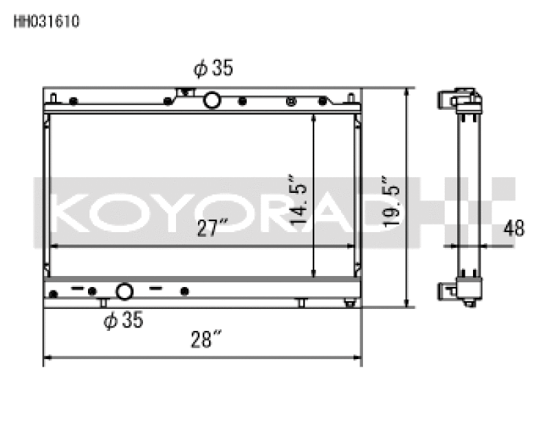 Koyo 2003-2006 Mitsubishi Lancer Evolution VIII / IX 2.0L Turbo (Manual Transmission) Radiator - part drawing
