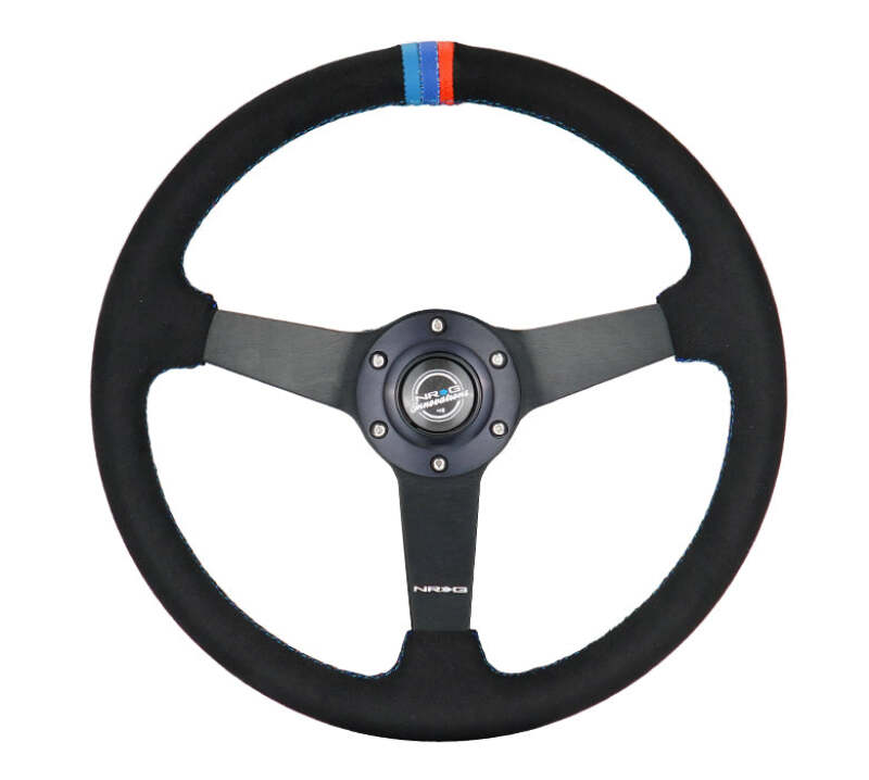 NRG Sport Wheel (350mm) 3 Solid Spokes - 1.5in Deep - Matte Black - Minty Fresh Miata Logo Etched (RST-037MB-SA-M3)