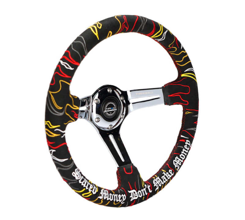NRG Reinforced Steering Wheel R Litteral Sig 3in Deep/5mm Chrome Spoke - Black Alcantara w/ Red Stitch (RST-018CH-RLB) - photo 2