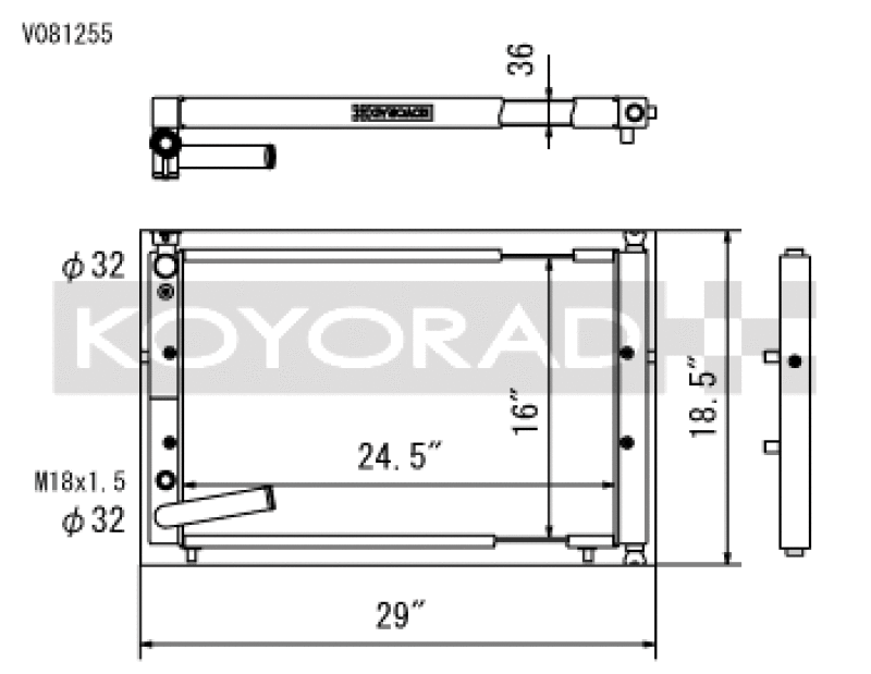 Koyo 1994-2001 Acura Integra with K-Series Swap (2.0L / 2.4L, Requires Custom Fans) Radiator - part drawing
