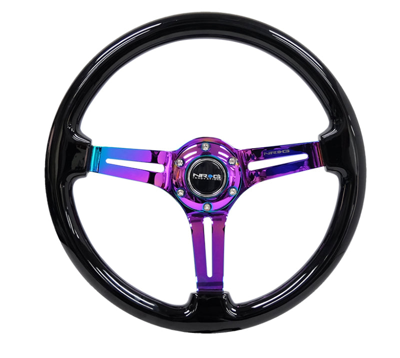 NRG Reinforced Steering Wheel (350mm / 3in. Deep) Black Wood w/ Black Matte Spoke/Neochrome Center Mark (RST-018BK-MC)