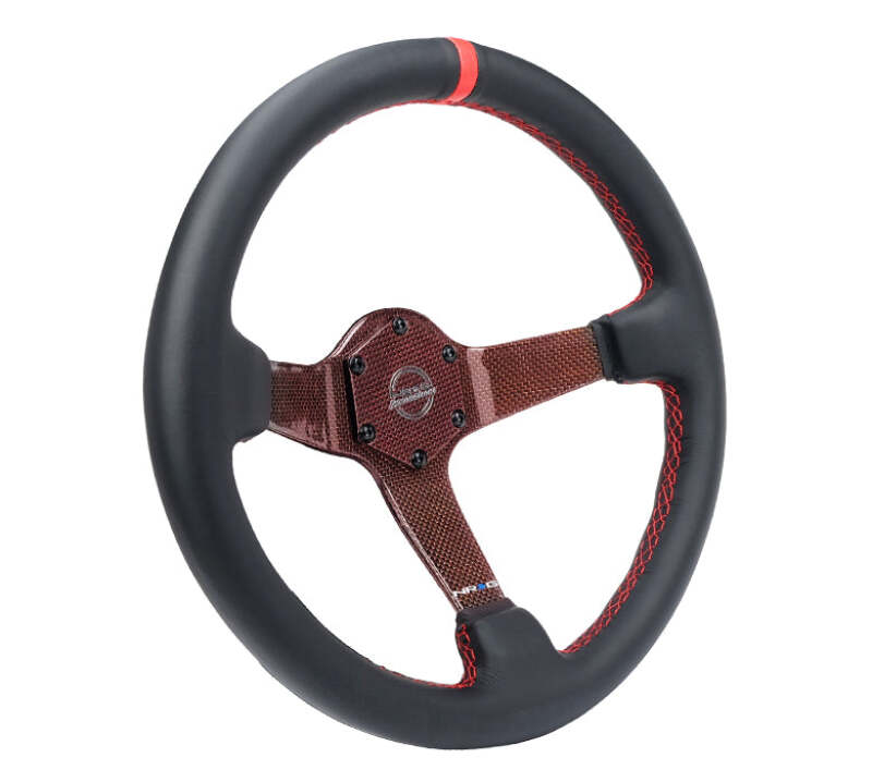 NRG Carbon Fiber Steering Wheel 350mm 3in Deep Red Carbon Fiber Red Stitching Red Center Mark Leather (RST-036CF-RD) - photo 2