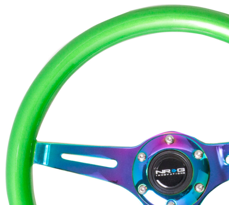 NRG Classic Wood Grain Steering Wheel (350mm) Green Pearl/Flake Paint w/ Neochrome 3-Spoke Center (ST-015MC-GN) - photo 3